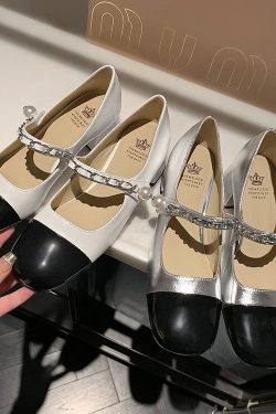 Color-Blocked Mary Jane Shoes - French Temperament, Elegant Evening Flats, Stylish Bridesmaid Footwear, Chic 90s-Inspired Design