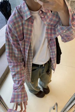 Color-Blocked Patchwork Plaid Long Sleeve Shirt Jacket for Men and Women - Retro Loose Casual Checkered Top for Spring, Summer, Autumn