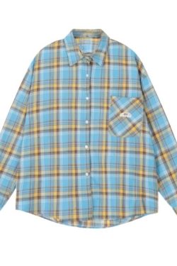 Color-Blocked Plaid Long Sleeve Shirt Jacket for Men and Women - Retro Loose-Fit, Versatile Spring Autumn Top with Pockets