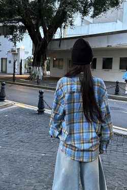 Color-Blocked Plaid Long Sleeve Shirt Jacket for Men and Women - Retro Loose-Fit, Versatile Spring Autumn Top with Pockets