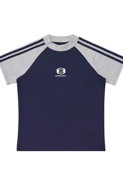 Color-Blocked Raglan Sleeve T-Shirt for Women - Slim-Fit, Stretchy Summer Top with Letter Print - 90s Inspired Style