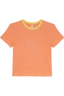 Color-Blocked Round Neck Striped T-Shirt for Women - Summer Casual Short Sleeve Top, Elegant Pure Cotton Blouse, Age-Reducing Style
