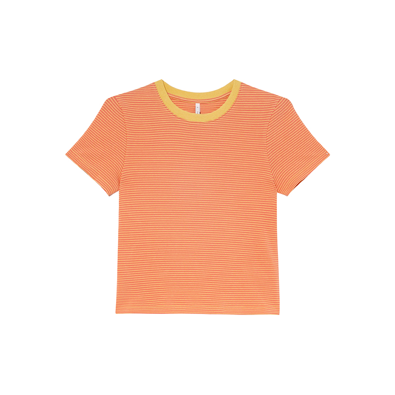 Color-Blocked Round Neck Striped T-Shirt for Women - Summer Casual Short Sleeve Top, Elegant Pure Cotton Blouse, Age-Reducing Style Color-Blocked Round Neck Striped T-Shirt for Women - Summer Casual Short Sleeve Top, Elegant Pure Cotton Blouse, Age-Reducing Style