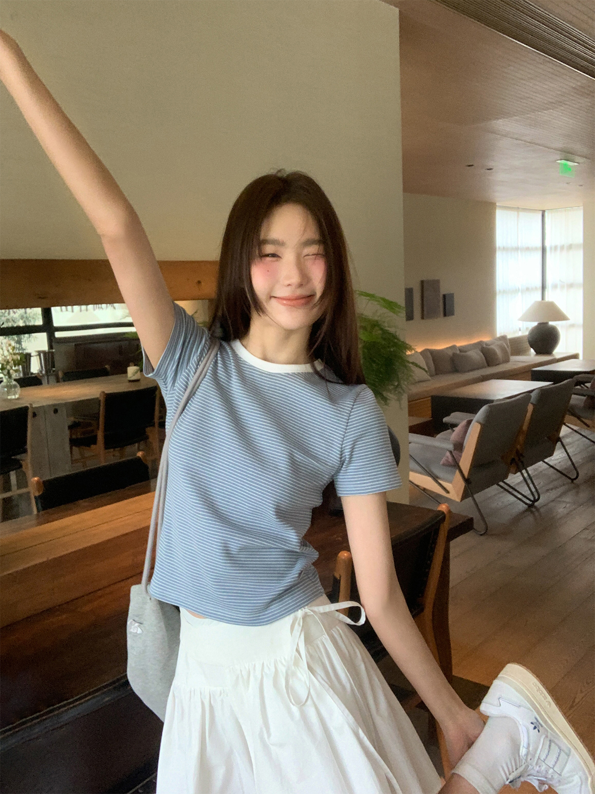 Color-Blocked Round Neck Striped T-Shirt for Women - Summer Casual Short Sleeve Top, Elegant Pure Cotton Blouse, Age-Reducing Style Color-Blocked Round Neck Striped T-Shirt for Women - Summer Casual Short Sleeve Top, Elegant Pure Cotton Blouse, Age-Reducing Style