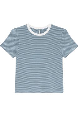 Color-Blocked Round Neck Striped T-Shirt for Women - Summer Casual Short Sleeve Top, Elegant Pure Cotton Blouse, Age-Reducing Style