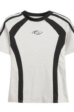 Color-Blocked Short-Sleeve Crop Top for Women - American Retro Slim-Fit Summer T-Shirt