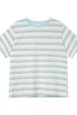 Color-Blocked Striped Short-Sleeve T-Shirt for Women – Loose Slimming Round Neck Top in Petite Sizes, Spring Summer 2025 Fashion