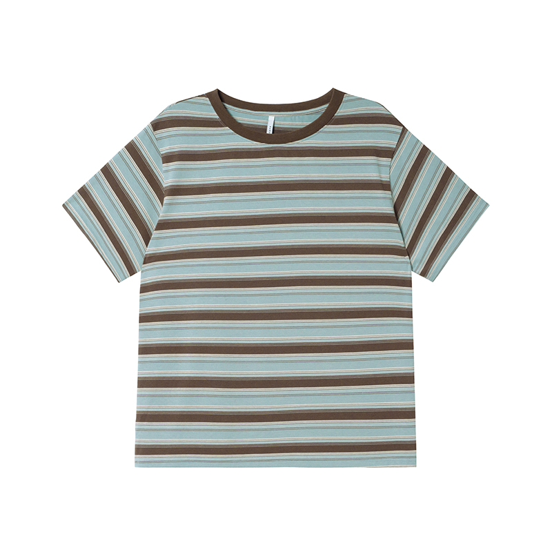 Color-Blocked Striped Short-Sleeve T-Shirt for Women – Loose Slimming Round Neck Top in Petite Sizes, Spring Summer 2025 Fashion Color-Blocked Striped Short-Sleeve T-Shirt for Women – Loose Slimming Round Neck Top in Petite Sizes, Spring Summer 2025 Fashion