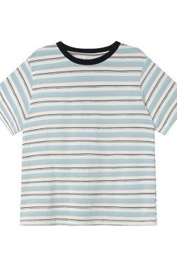 Color-Blocked Striped Short-Sleeve T-Shirt for Women – Loose Slimming Round Neck Top in Petite Sizes, Spring Summer 2025 Fashion