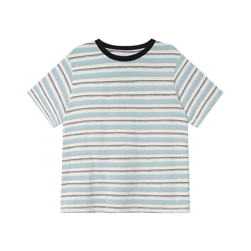 Color-Blocked Striped Short-Sleeve T-Shirt for Women – Loose Slimming Round Neck Top in Petite Sizes, Spring Summer 2025 Fashion Color-Blocked Striped Short-Sleeve T-Shirt for Women – Loose Slimming Round Neck Top in Petite Sizes, Spring Summer 2025 Fashion