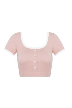 Color-Blocked U-Neck Cropped Elastic Short-Sleeve Top - Trendy Y2K Style for Effortless Summer Looks