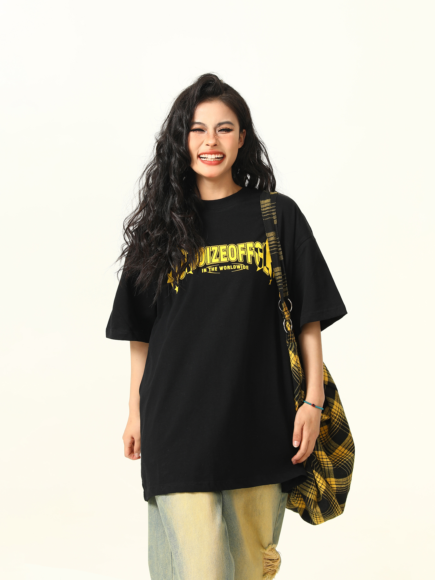 Color-Blocking American Street Star Print Short-Sleeve T-Shirt for Men and Women - Trendy Loose Fit Couple Top Color-Blocking American Street Star Print Short-Sleeve T-Shirt for Men and Women - Trendy Loose Fit Couple Top