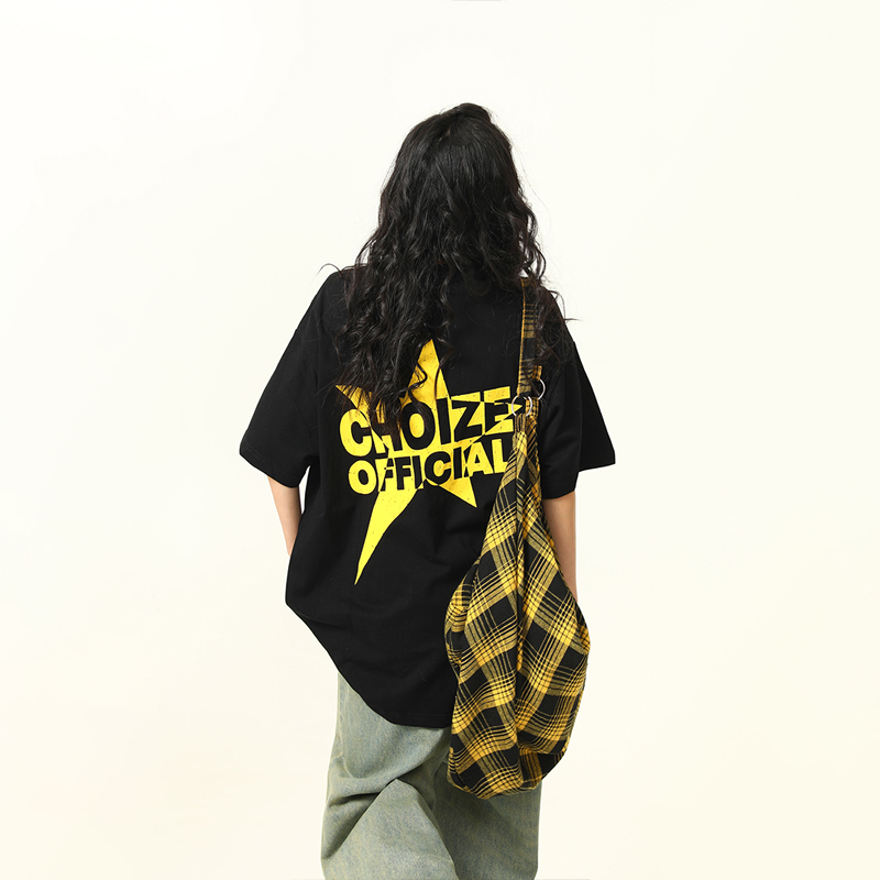 Color-Blocking American Street Star Print Short-Sleeve T-Shirt for Men and Women - Trendy Loose Fit Couple Top Color-Blocking American Street Star Print Short-Sleeve T-Shirt for Men and Women - Trendy Loose Fit Couple Top