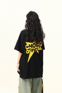 Color-Blocking American Street Star Print Short-Sleeve T-Shirt for Men and Women - Trendy Loose Fit Couple Top