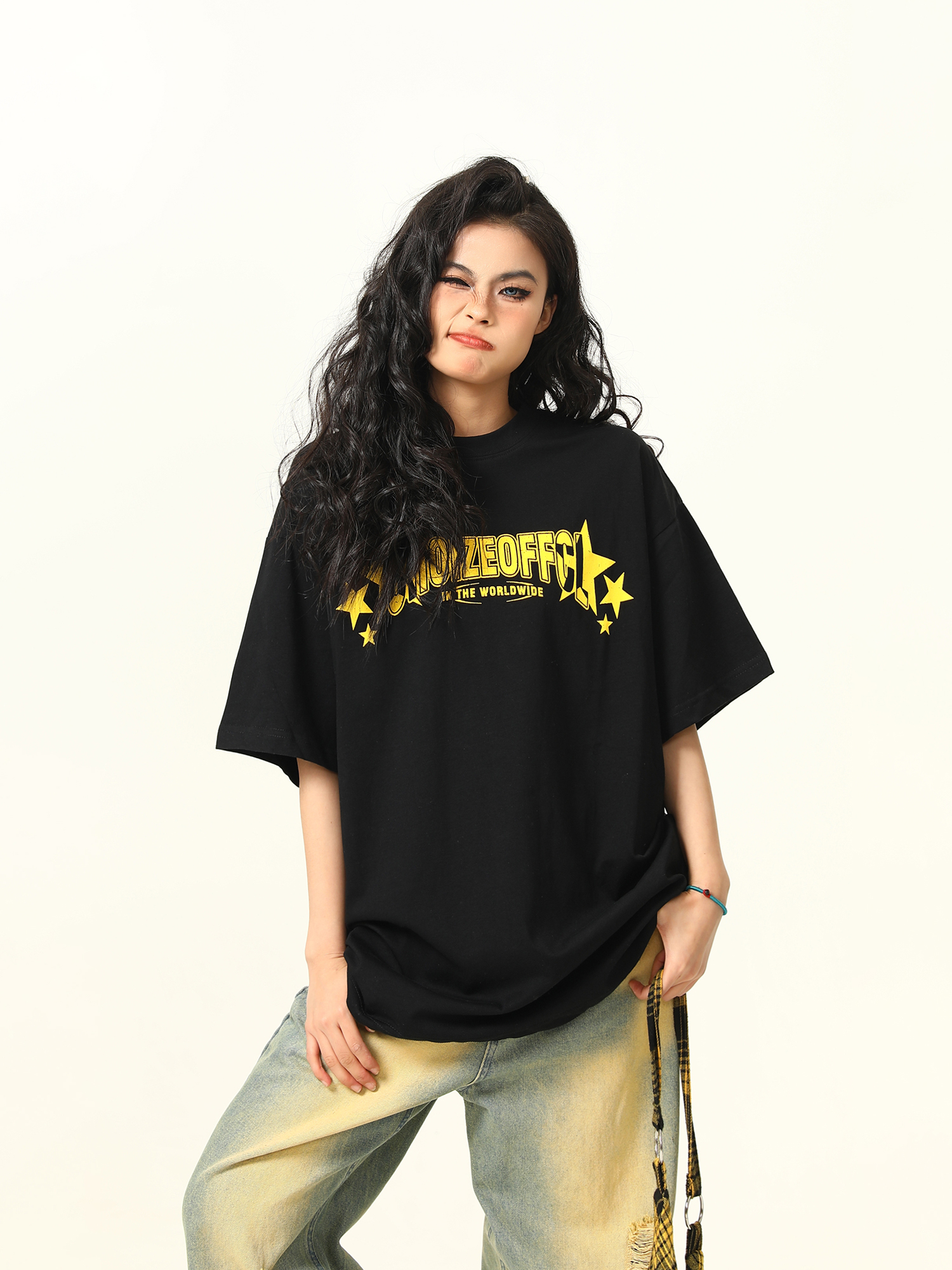 Color-Blocking American Street Star Print Short-Sleeve T-Shirt for Men and Women - Trendy Loose Fit Couple Top Color-Blocking American Street Star Print Short-Sleeve T-Shirt for Men and Women - Trendy Loose Fit Couple Top