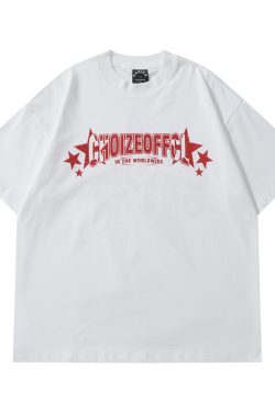 Color-Blocking American Street Star Print Short-Sleeve T-Shirt for Men and Women - Trendy Loose Fit Couple Top