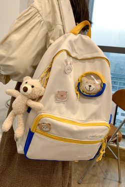 Color-Blocking Cartoon Backpack for School - Large Capacity Waterproof Bag for High School Students and Girls