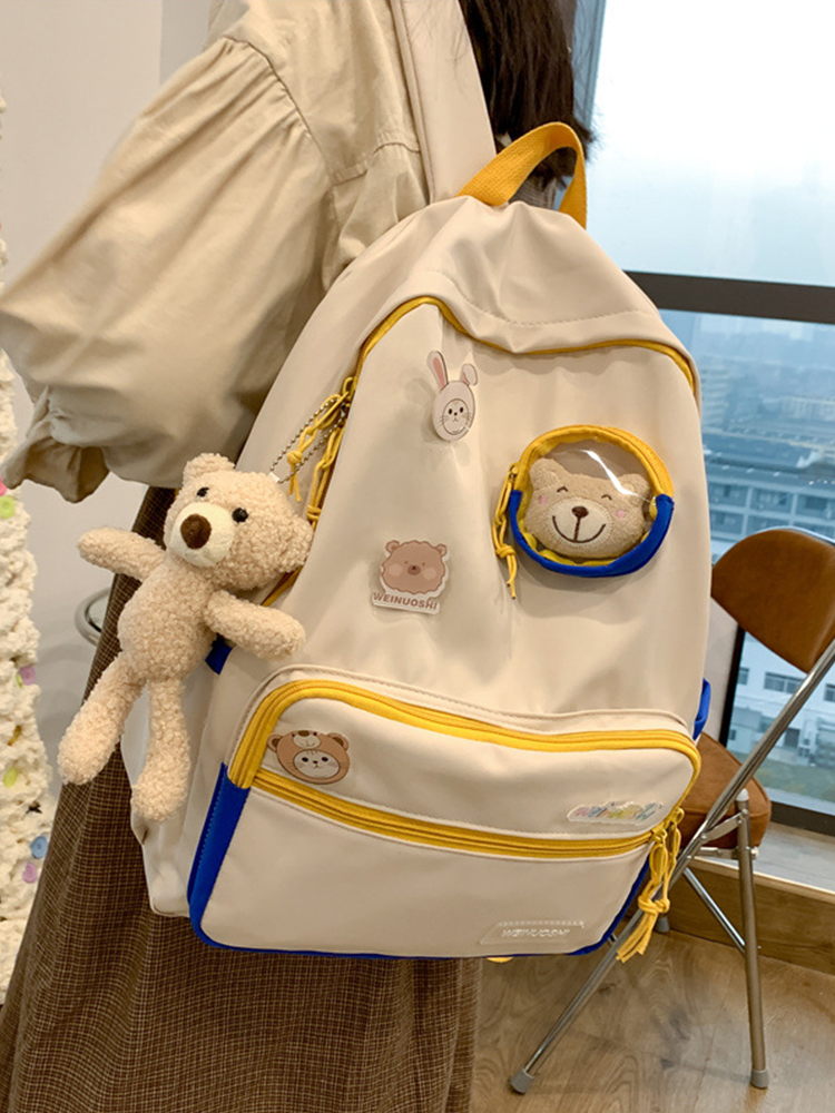 Color-Blocking Cartoon Backpack for School - Large Capacity Waterproof Bag for High School Students and Girls Color-Blocking Cartoon Backpack for School - Large Capacity Waterproof Bag for High School Students and Girls