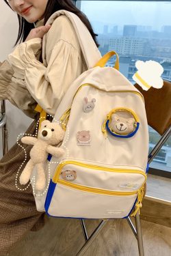 Color-Blocking Cartoon Backpack for School - Large Capacity Waterproof Bag for High School Students and Girls