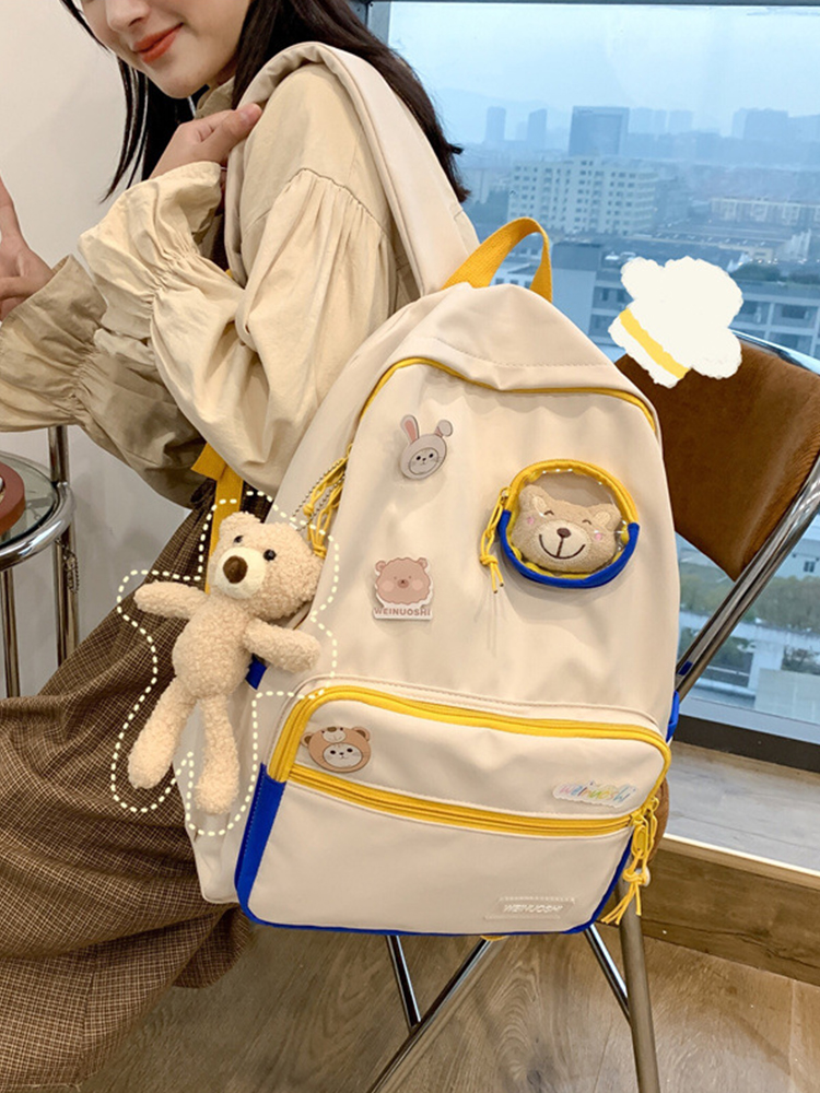 Color-Blocking Cartoon Backpack for School - Large Capacity Waterproof Bag for High School Students and Girls Color-Blocking Cartoon Backpack for School - Large Capacity Waterproof Bag for High School Students and Girls
