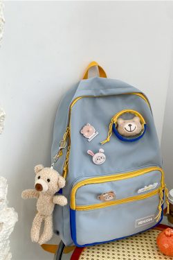 Color-Blocking Cartoon Backpack for School - Large Capacity Waterproof Bag for High School Students and Girls