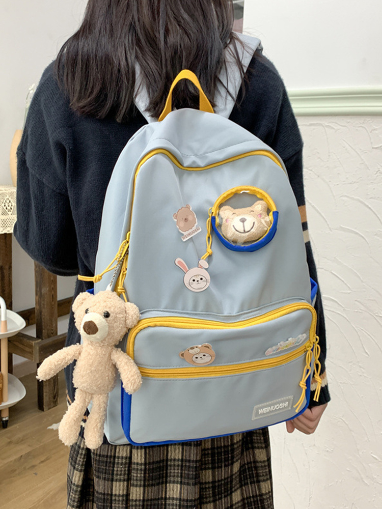 Color-Blocking Cartoon Backpack for School - Large Capacity Waterproof Bag for High School Students and Girls Color-Blocking Cartoon Backpack for School - Large Capacity Waterproof Bag for High School Students and Girls