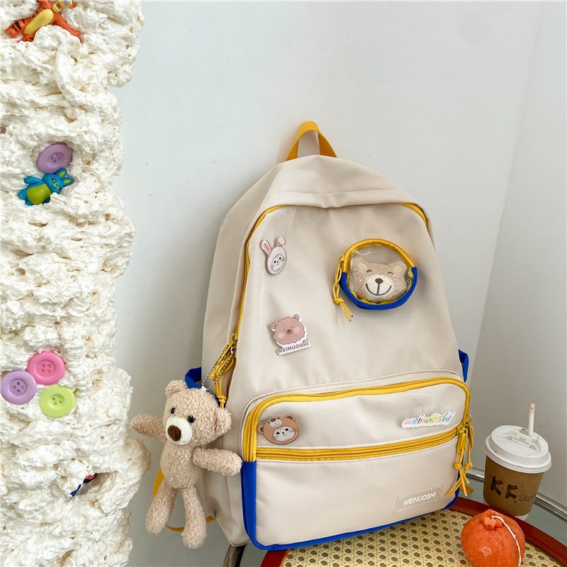 Color-Blocking Cartoon Backpack for School - Large Capacity Waterproof Bag for High School Students and Girls Color-Blocking Cartoon Backpack for School - Large Capacity Waterproof Bag for High School Students and Girls