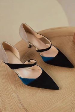 Color-Blocking Closed-Toe High-Heeled Sandals for Women - Matte Hollow Design - Summer Fashion Footwear