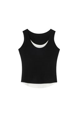 Color-Blocking Faux Two-Piece Vest for Women - Summer Slim Fit Sleeveless Outerwear, Casual Chic Style