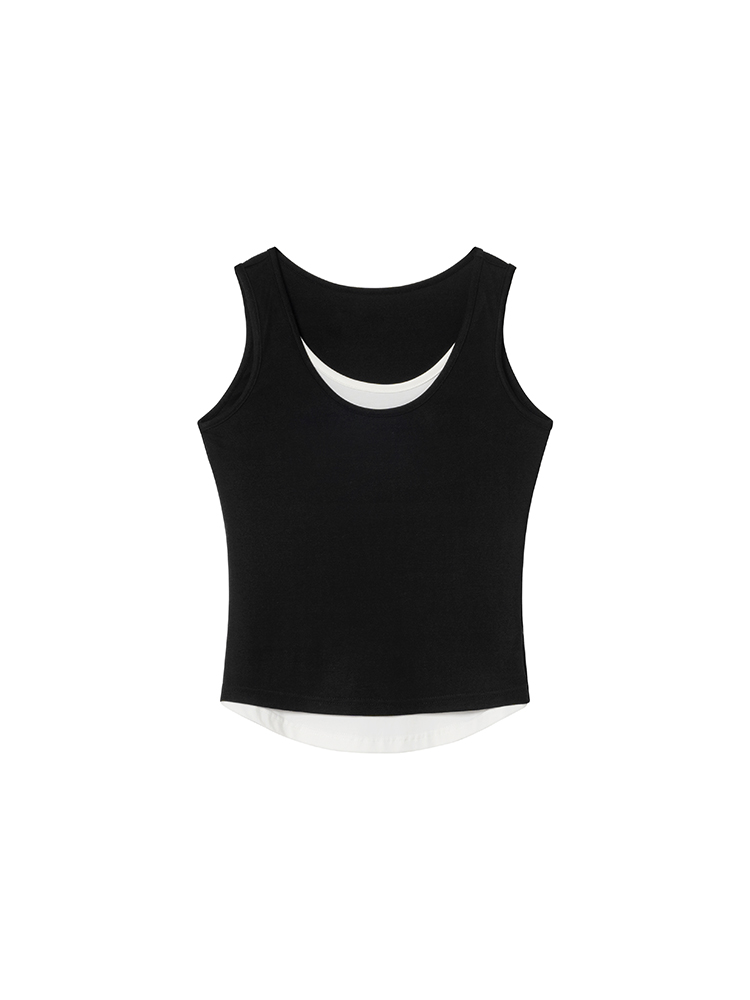 Color-Blocking Faux Two-Piece Vest for Women - Summer Slim Fit Sleeveless Outerwear, Casual Chic Style Color-Blocking Faux Two-Piece Vest for Women - Summer Slim Fit Sleeveless Outerwear, Casual Chic Style