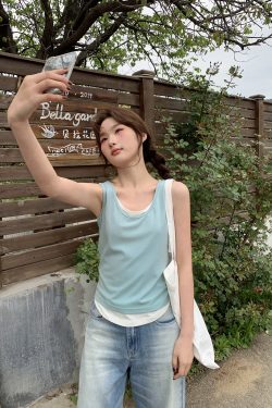 Color-Blocking Faux Two-Piece Vest for Women - Summer Slim Fit Sleeveless Outerwear, Casual Chic Style