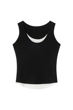 Color-Blocking Faux Two-Piece Vest for Women - Summer Slim Fit Sleeveless Outerwear, Casual Chic Style