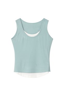 Color-Blocking Faux Two-Piece Vest for Women - Summer Slim Fit Sleeveless Outerwear, Casual Chic Style