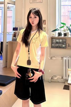 Color-Blocking Jersey T-Shirt for Women - Summer V-Neck Short Sleeve, College Style Casual Top, American Athletic Fashion