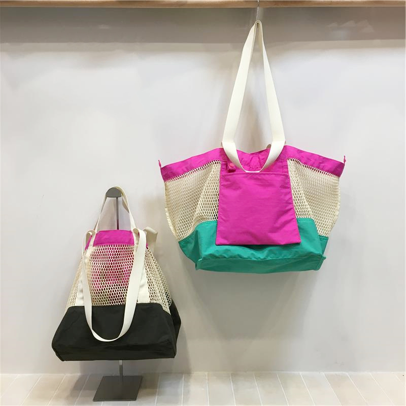 Color-Blocking Net Shoulder Bag - Summer Casual Large Capacity Reversible Shopping Bag for Trendy Niche Style Color-Blocking Net Shoulder Bag - Summer Casual Large Capacity Reversible Shopping Bag for Trendy Niche Style