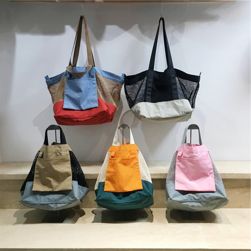 Color-Blocking Net Shoulder Bag - Summer Casual Large Capacity Reversible Shopping Bag for Trendy Niche Style Color-Blocking Net Shoulder Bag - Summer Casual Large Capacity Reversible Shopping Bag for Trendy Niche Style