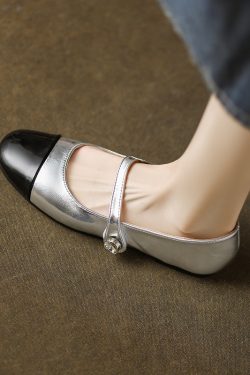 Color-Blocking One-Strap Mary Jane Shoes for Women - Versatile Flat Style for 2025, Trendy and Chic Footwear
