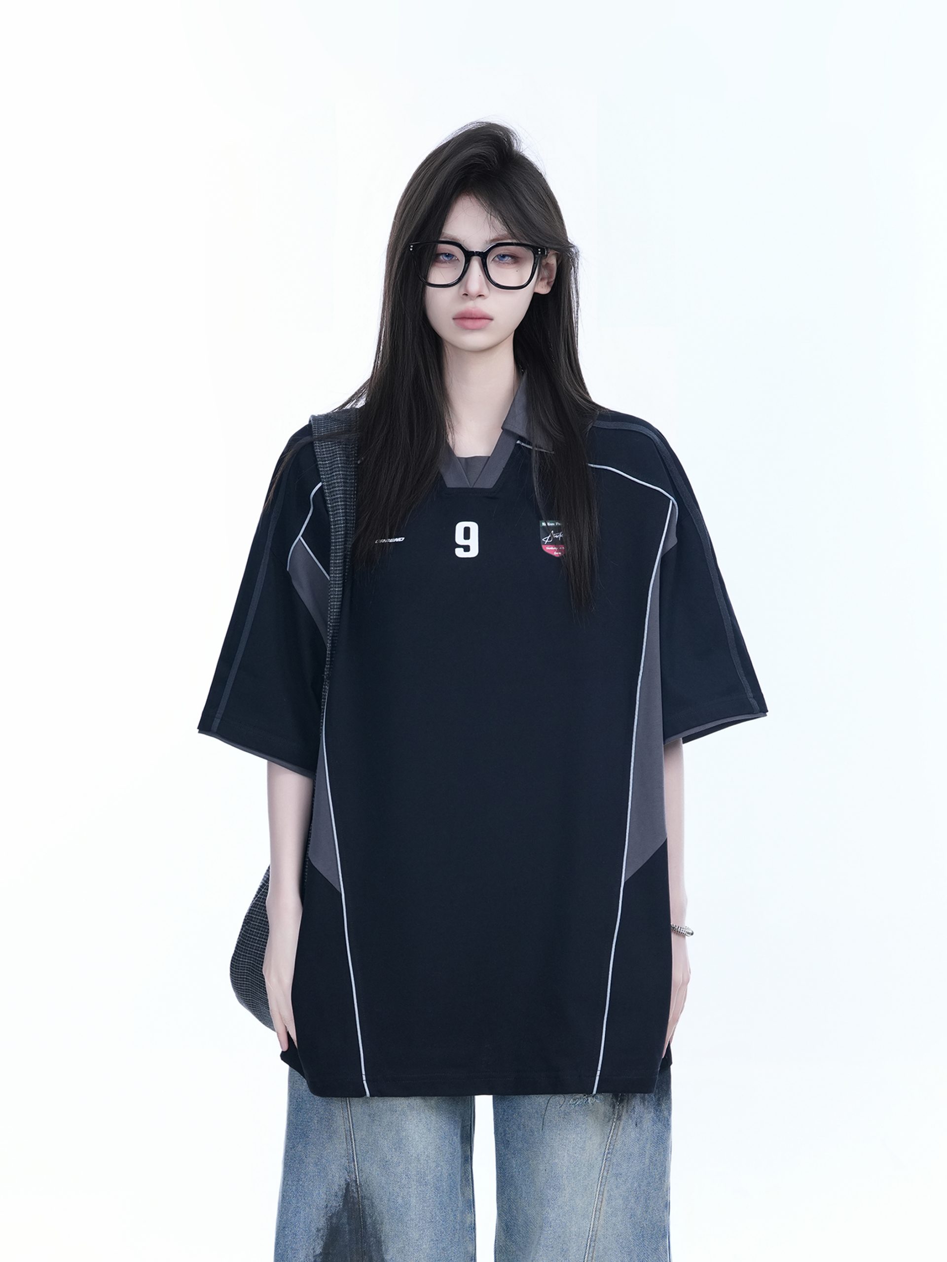 Color-Blocking Oversized Short-Sleeve T-Shirt for Women - Retro American Style, Summer Loose Fit, Trendy Mountain Graphic Design Color-Blocking Oversized Short-Sleeve T-Shirt for Women - Retro American Style, Summer Loose Fit, Trendy Mountain Graphic Design