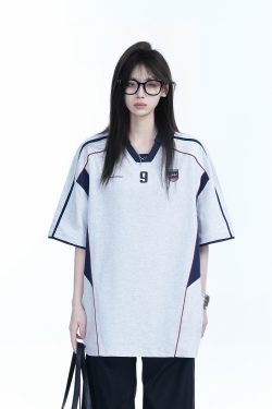 Color-Blocking Oversized Short-Sleeve T-Shirt for Women - Retro American Style, Summer Loose Fit, Trendy Mountain Graphic Design