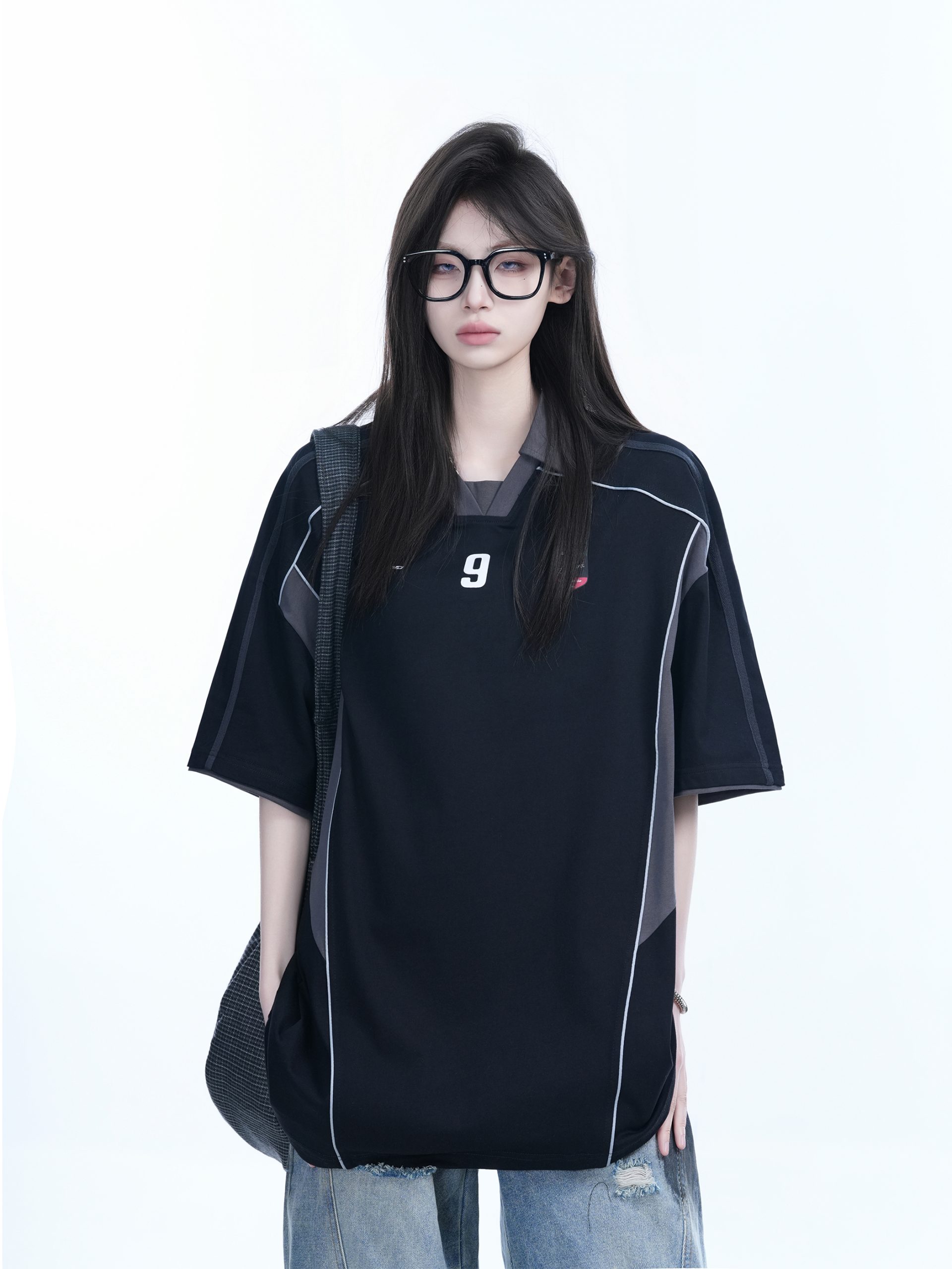 Color-Blocking Oversized Short-Sleeve T-Shirt for Women - Retro American Style, Summer Loose Fit, Trendy Mountain Graphic Design Color-Blocking Oversized Short-Sleeve T-Shirt for Women - Retro American Style, Summer Loose Fit, Trendy Mountain Graphic Design