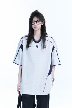 Color-Blocking Oversized Short-Sleeve T-Shirt for Women - Retro American Style, Summer Loose Fit, Trendy Mountain Graphic Design