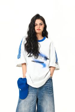 Color-Blocking Short-Sleeve T-Shirt for Women - Retro American Style, Youthful Vitality, Summer Essential