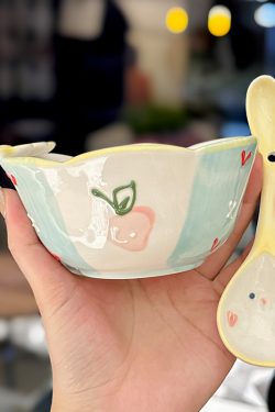 Colorful Ceramic Rice Bowl - High-Temperature Underglaze, Aesthetic Fruit Bowl, Elegant Tableware for Individual Use