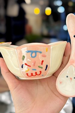 Colorful Ceramic Rice Bowl - High-Temperature Underglaze, Aesthetic Fruit Bowl, Elegant Tableware for Individual Use