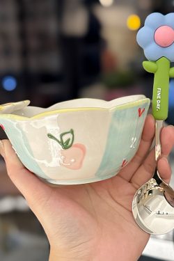 Colorful Ceramic Rice Bowl - High-Temperature Underglaze, Aesthetic Fruit Bowl, Elegant Tableware for Individual Use