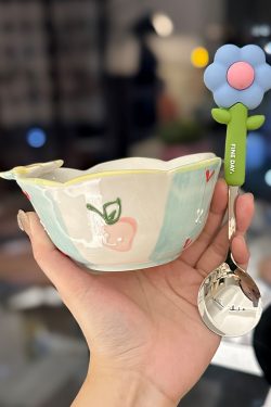 Colorful Ceramic Rice Bowl - High-Temperature Underglaze, Aesthetic Fruit Bowl, Elegant Tableware for Individual Use