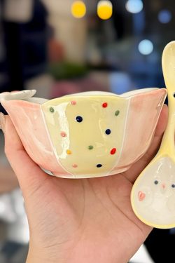 Colorful Ceramic Rice Bowl - High-Temperature Underglaze, Aesthetic Fruit Bowl, Elegant Tableware for Individual Use