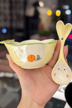 Colorful Ceramic Rice Bowl - High-Temperature Underglaze, Aesthetic Fruit Bowl, Elegant Tableware for Individual Use