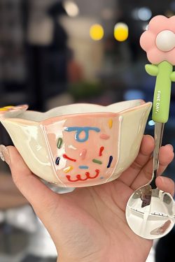 Colorful Ceramic Rice Bowl - High-Temperature Underglaze, Aesthetic Fruit Bowl, Elegant Tableware for Individual Use