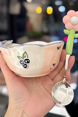 Colorful Ceramic Rice Bowl - High-Temperature Underglaze, Aesthetic Fruit Bowl, Elegant Tableware for Individual Use